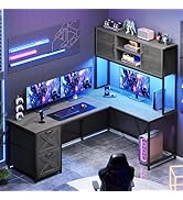 デスノート SEDETA L Shaped Gaming Desk with LED Lights Pegboard Drawers